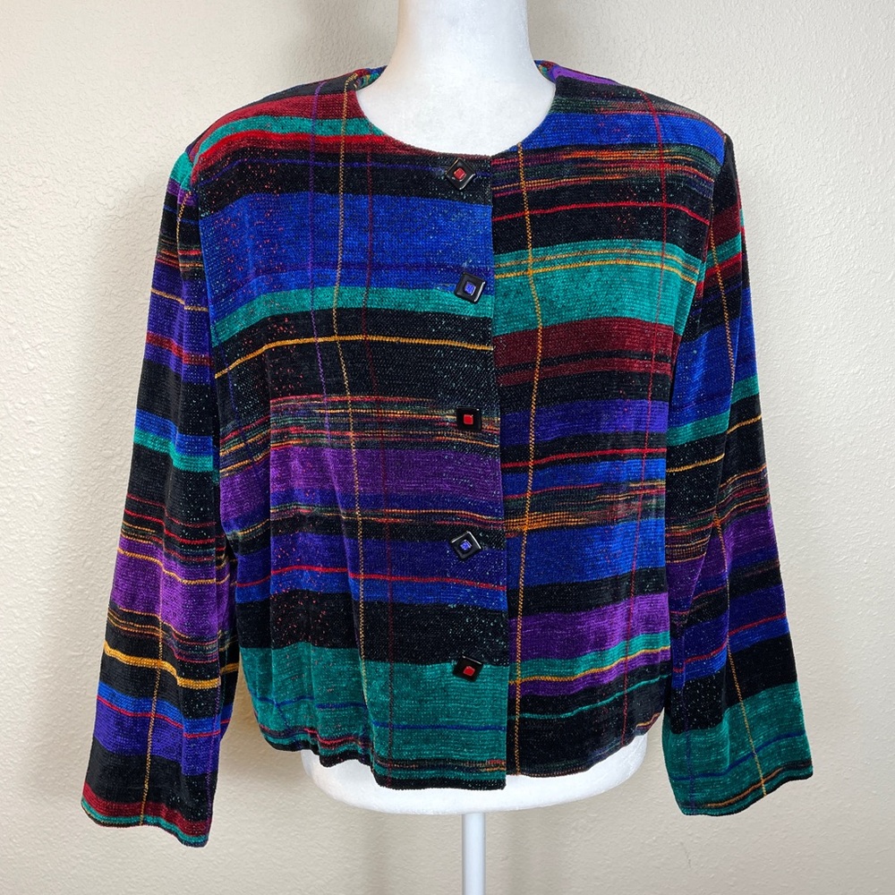Fiber Artist Danni Webb Large Chenille Black Stripe Art to Wear Handwoven Jacket